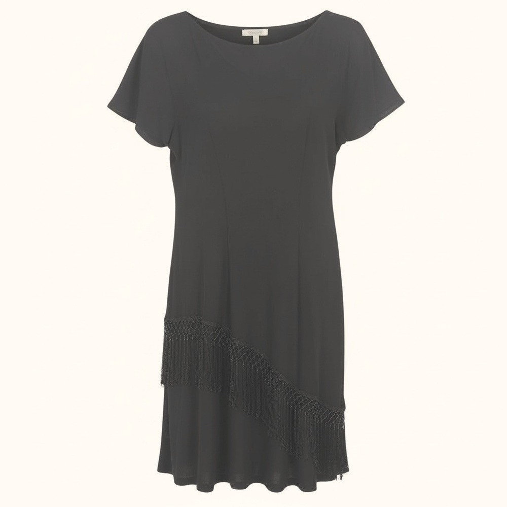 SL Fashions Black Asymmetrical Fringe Dress Size Medium Flapper Vintage Y2K